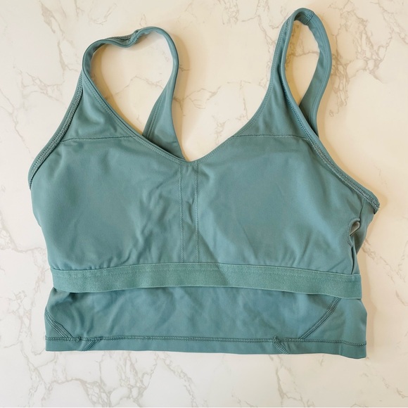 Green Cropped Built in Bra Active Athletic Stretchy Tank Top | Size 10 - Picture 3 of 6
